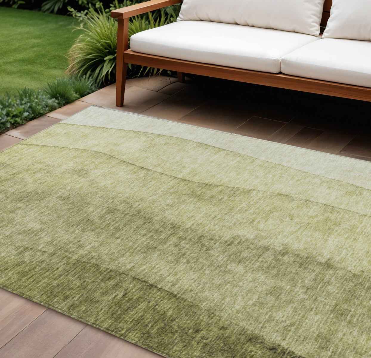 8' X 10' Olive Green And Artichoke Green Ombre Washable Indoor Outdoor Area Rug
