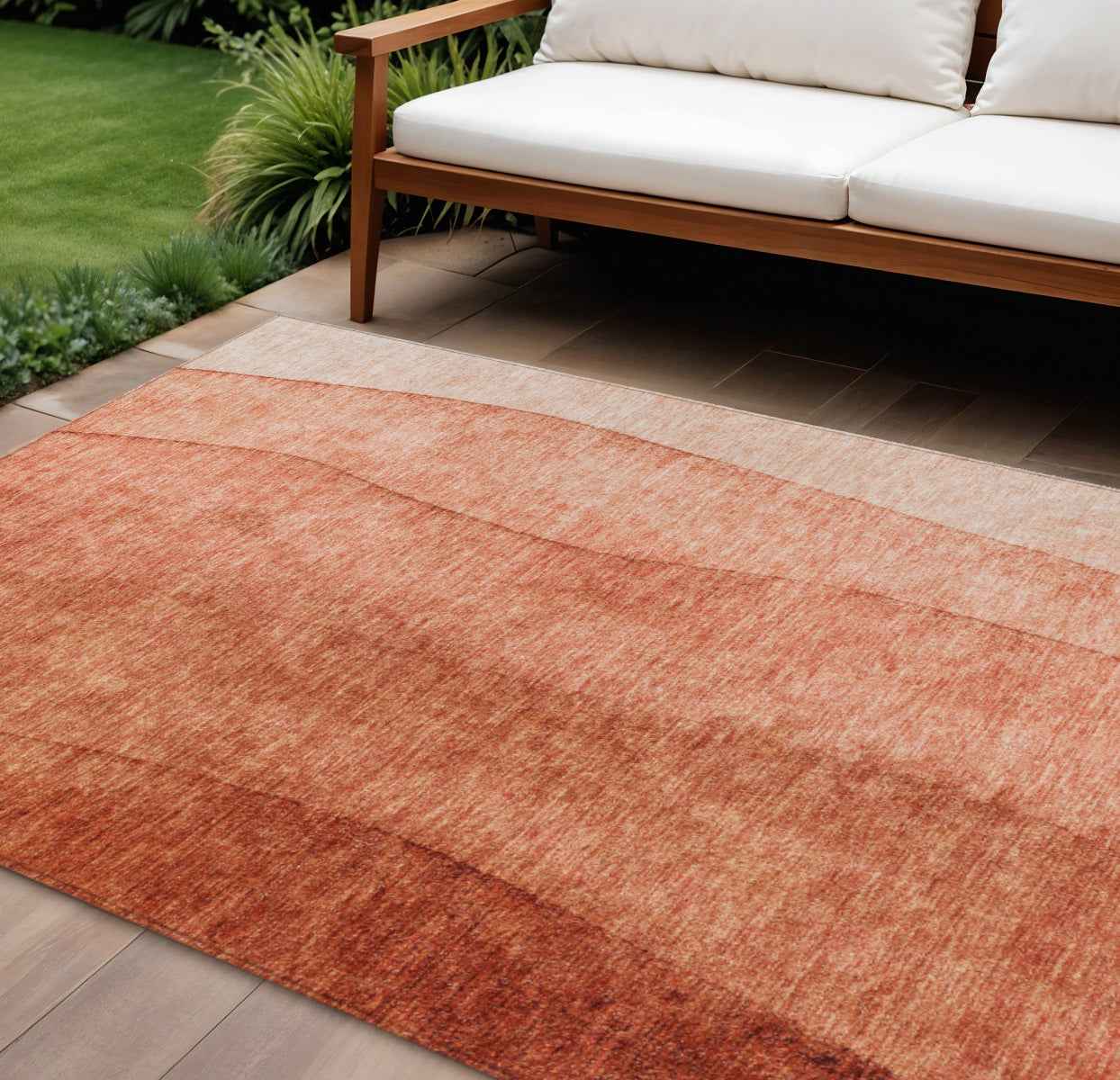 10' X 14' Red Copper And Terra Cotta Ombre Washable Indoor Outdoor Area Rug
