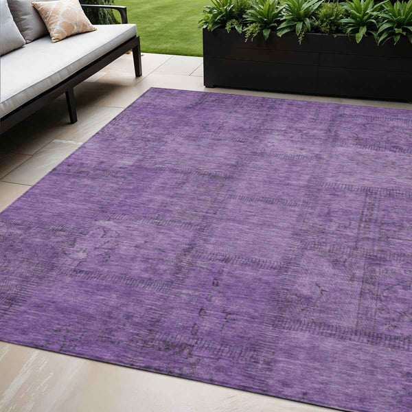5' X 8' Purple Eggplant And Gray Patchwork Washable Indoor Outdoor Area Rug