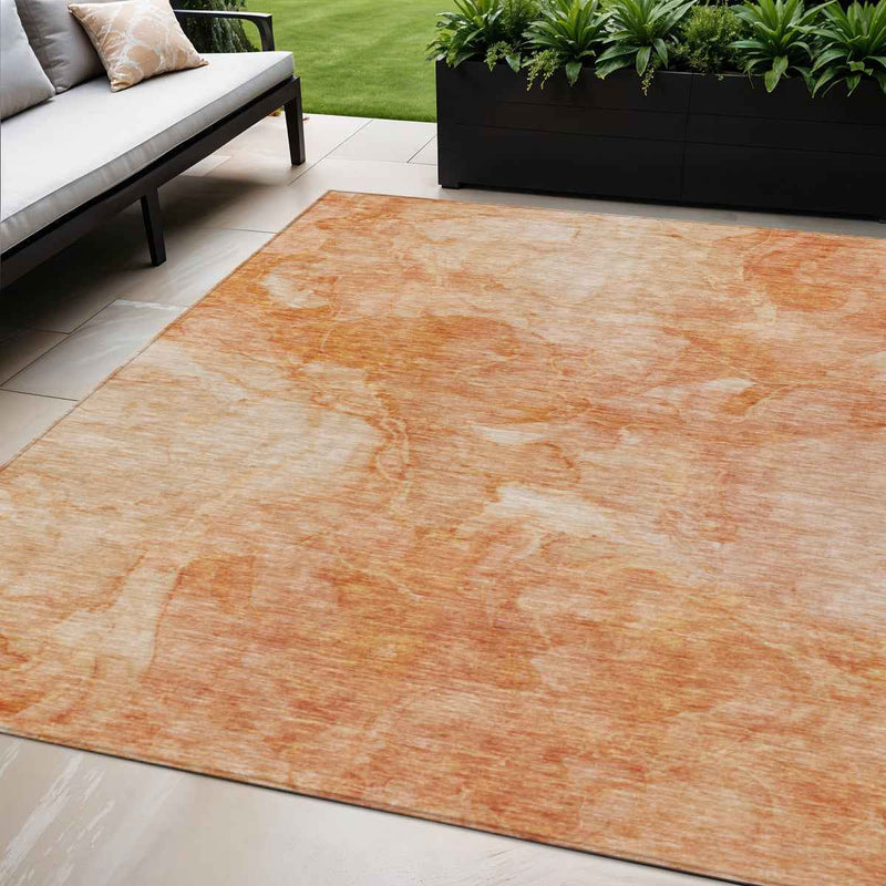 5' X 8' Salmon Peach And Ivory Nautical Washable Indoor Outdoor Area Rug