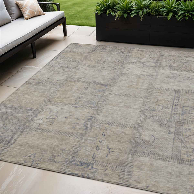 5' X 8' Beige Taupe And Brown Patchwork Washable Indoor Outdoor Area Rug