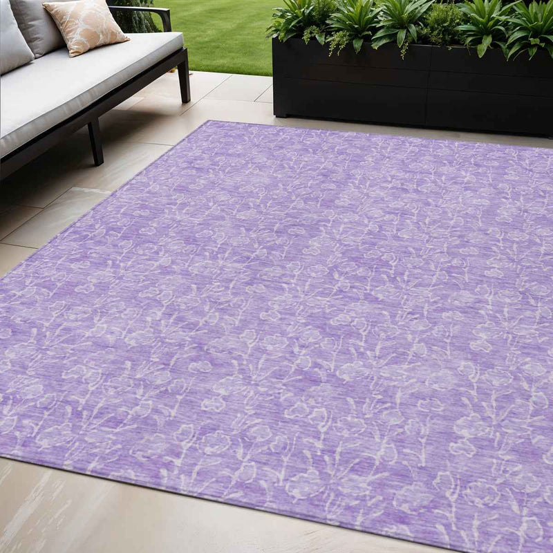 5' X 8' Lilac And Ivory Floral Washable Indoor Outdoor Area Rug