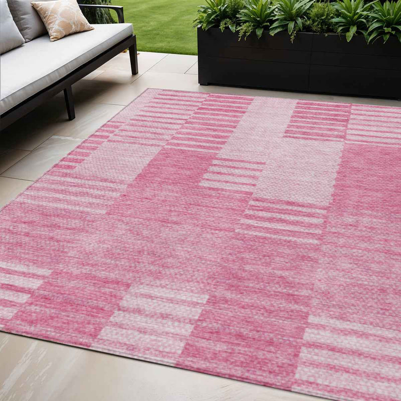 5' X 8' Pink And Blush Striped Washable Indoor Outdoor Area Rug