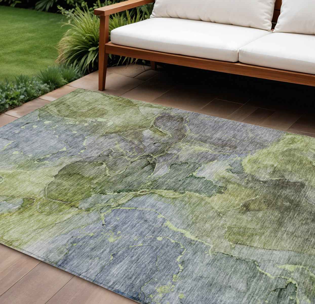 8' X 10' Olive Green And Gray Abstract Washable Indoor Outdoor Area Rug