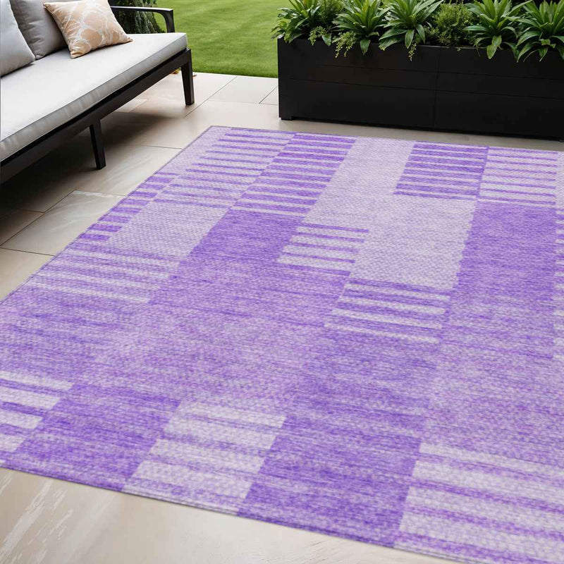 5' X 8' Lavender And Purple Striped Washable Indoor Outdoor Area Rug