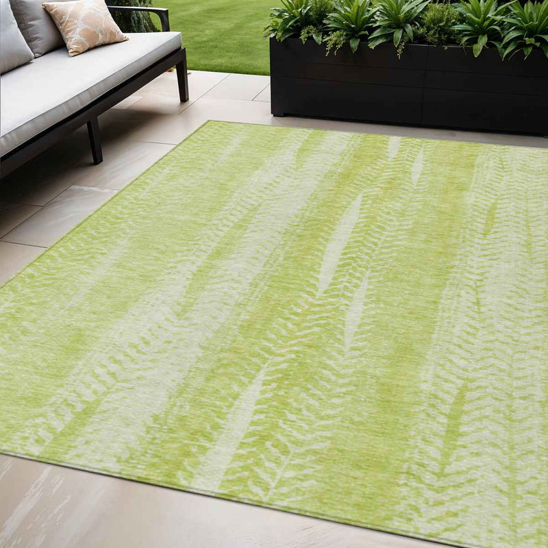 5' X 8' Artichoke Green And Ivory Botanical Leaves Washable Indoor Outdoor Area Rug