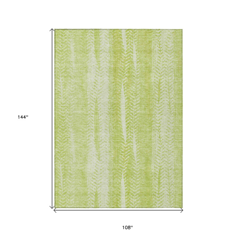 9' X 12' Artichoke Green And Ivory Botanical Leaves Washable Indoor Outdoor Area Rug