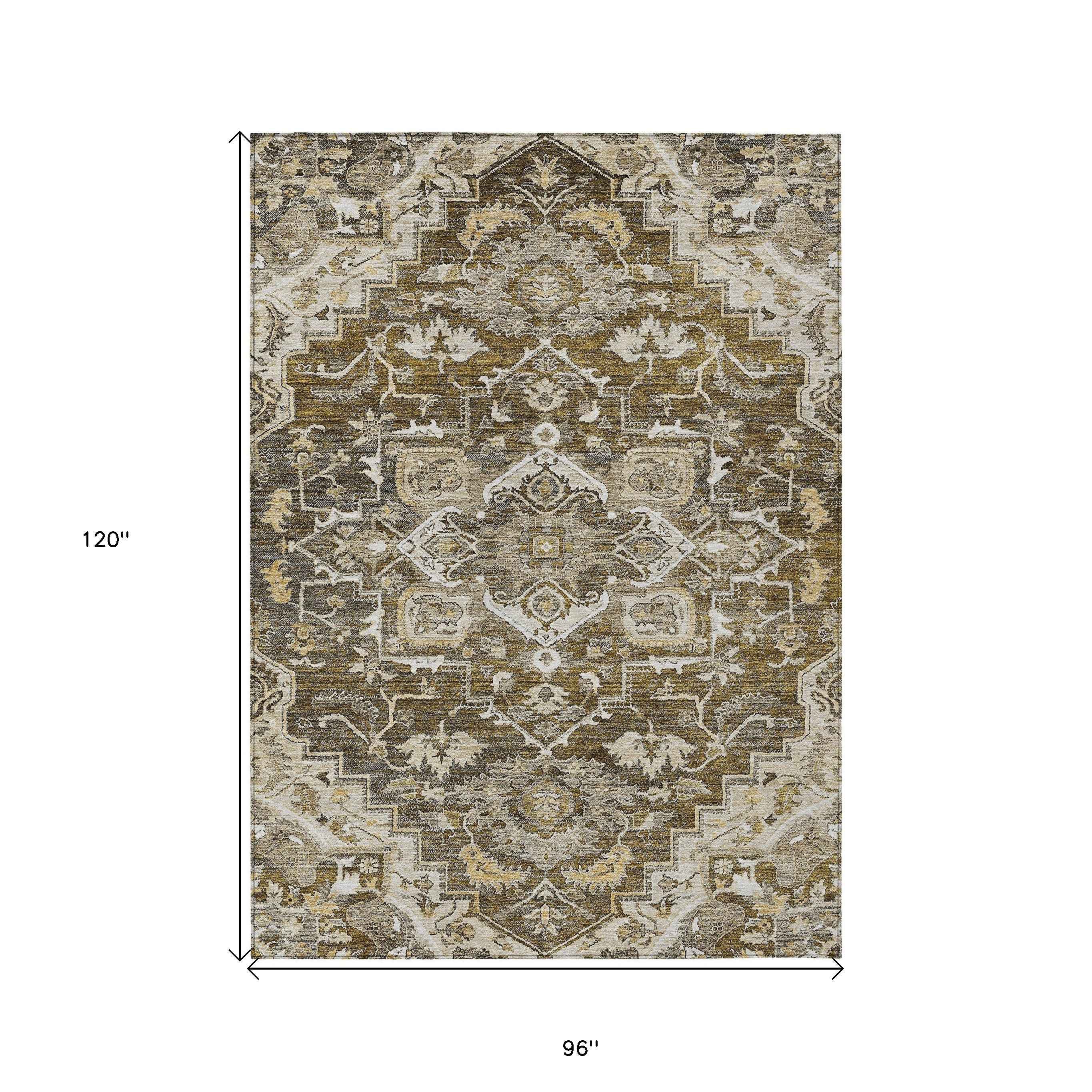 8' X 10' Brown Beige And Taupe Oriental Washable Indoor Outdoor Area Rug