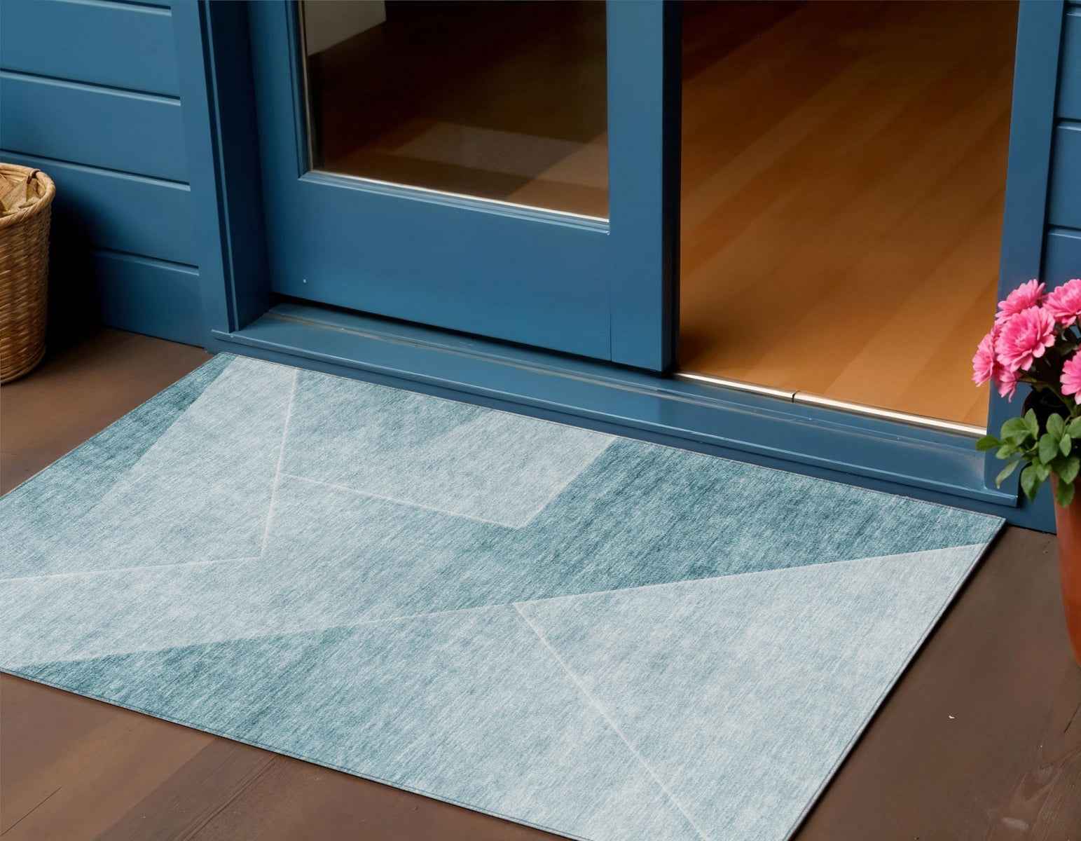 3' X 5' Teal Blue And Aqua Abstract Washable Indoor Outdoor Area Rug