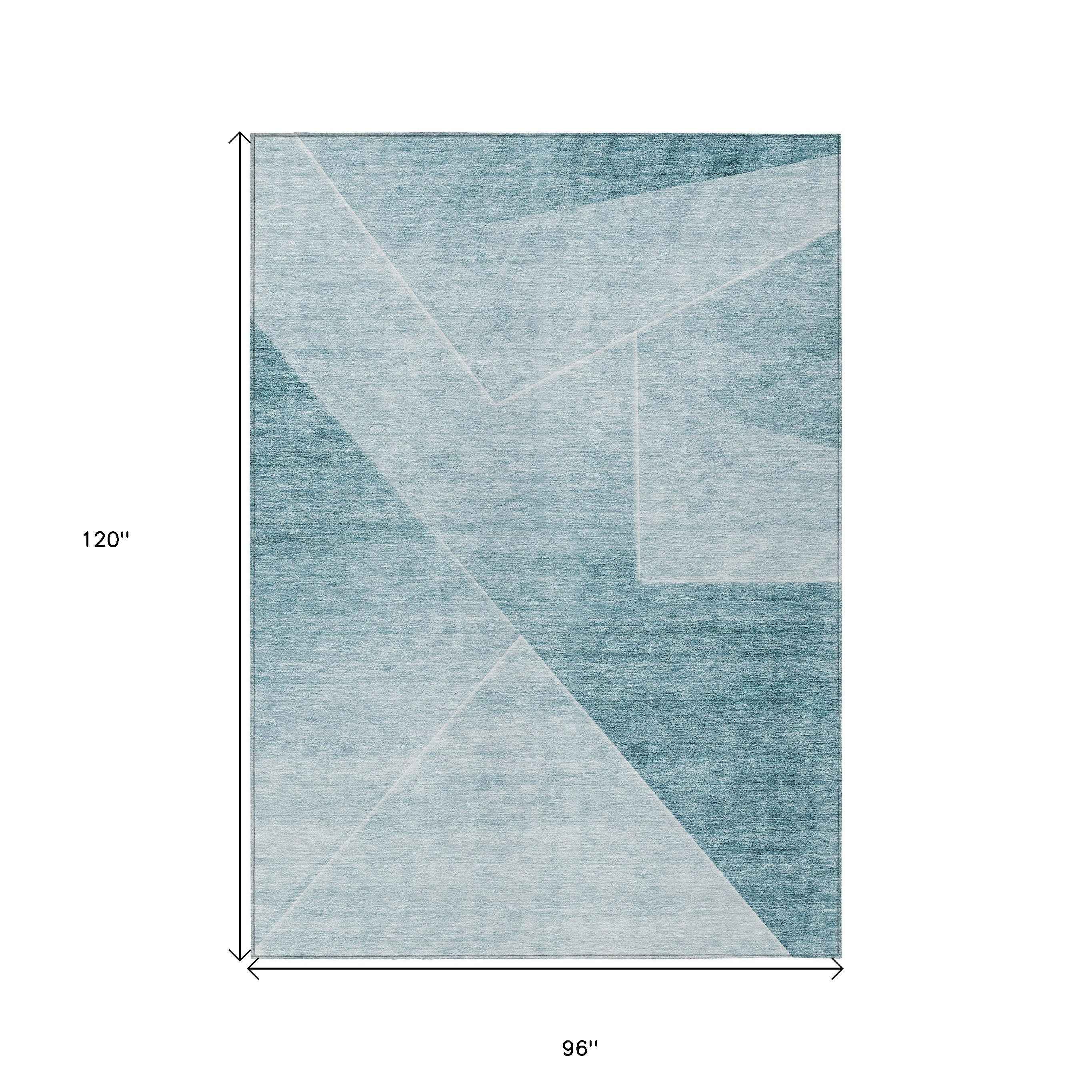 8' X 10' Teal Blue And Aqua Abstract Washable Indoor Outdoor Area Rug