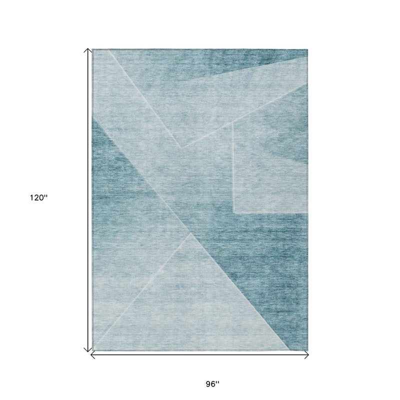 8' X 10' Teal Blue And Aqua Abstract Washable Indoor Outdoor Area Rug