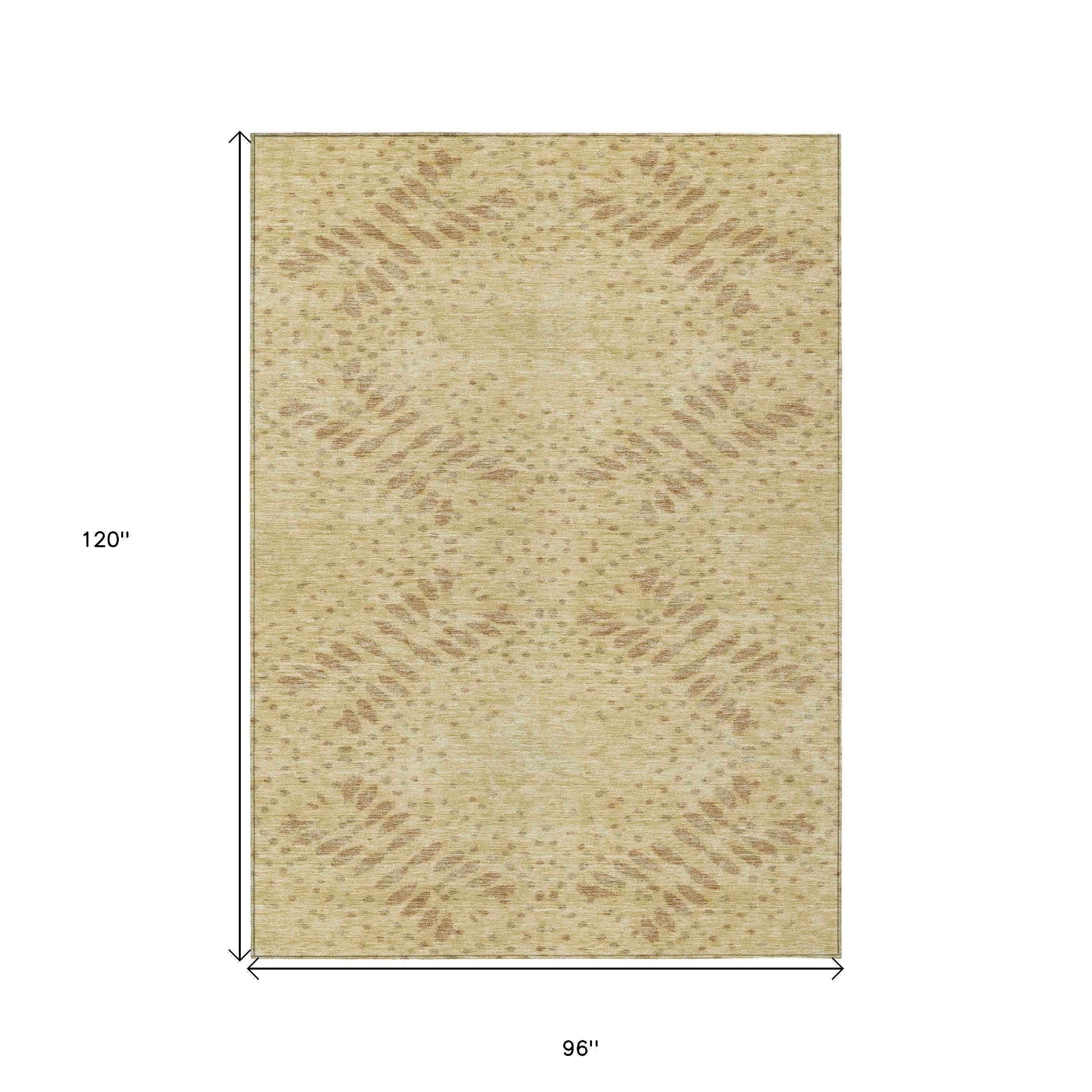 8' X 10' Gold Beige And Taupe Floral Washable Indoor Outdoor Area Rug