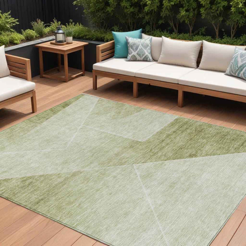 8' X 10' Sage And Artichoke Green Abstract Washable Indoor Outdoor Area Rug