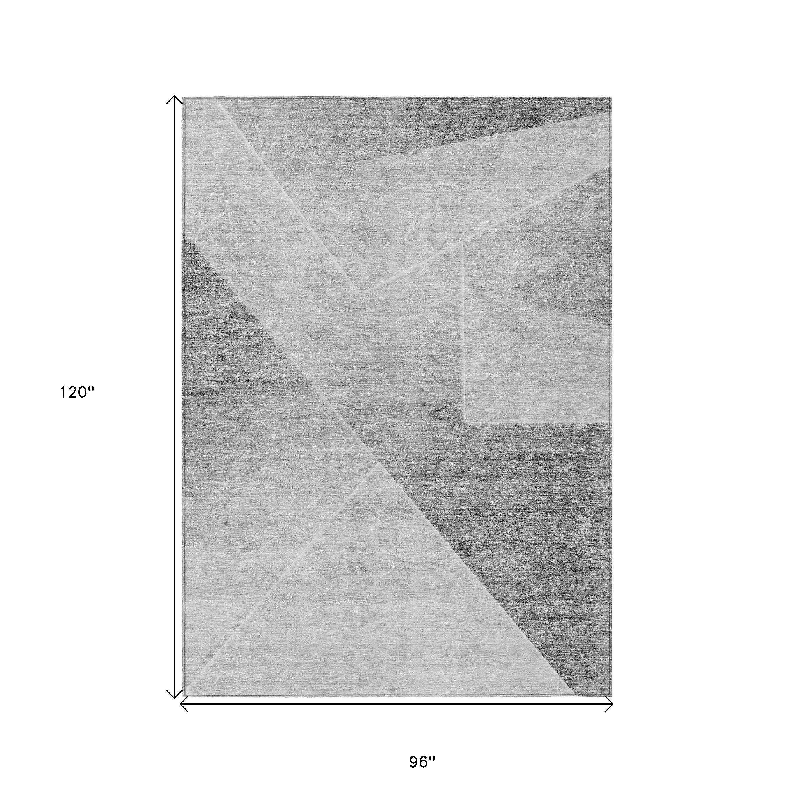 8' X 10' Gray Silver And Charcoal Abstract Washable Indoor Outdoor Area Rug