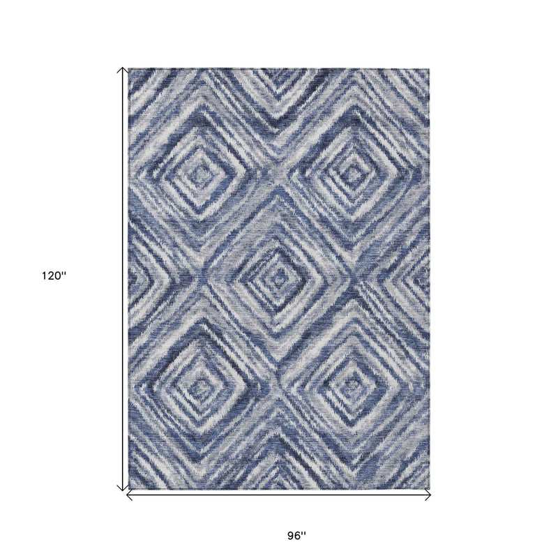 8' X 10' Navy Blue And Sky Blue Geometric Washable Indoor Outdoor Area Rug