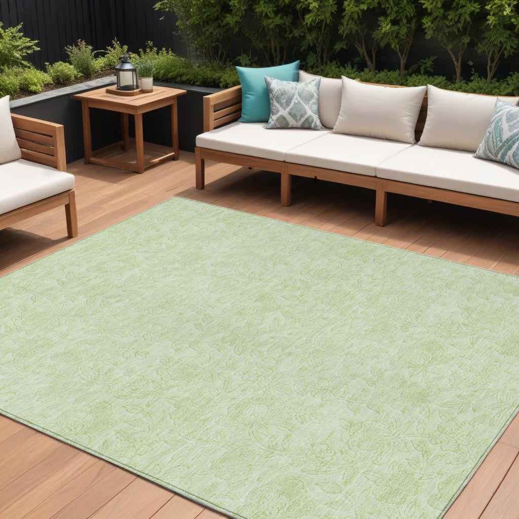 8' X 10' Artichoke Green And Mint Green Floral Washable Indoor Outdoor Area Rug