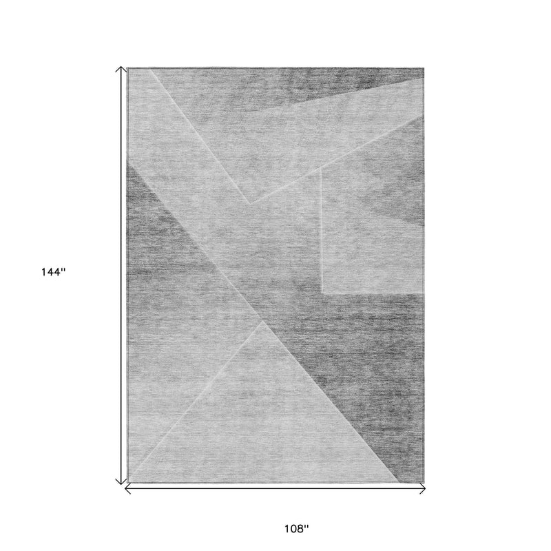 9' X 12' Gray Silver And Charcoal Abstract Washable Indoor Outdoor Area Rug