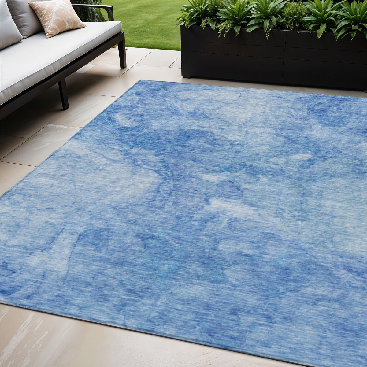 5' X 8' Denim Blue And Sky Blue Nautical Washable Indoor Outdoor Area Rug - Sports & Outdoor