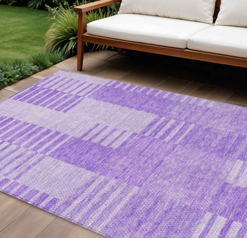 8' X 10' Lavender And Purple Striped Washable Indoor Outdoor Area Rug