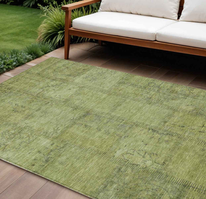 8' X 10' Fern Green And Artichoke Green Patchwork Washable Indoor Outdoor Area Rug