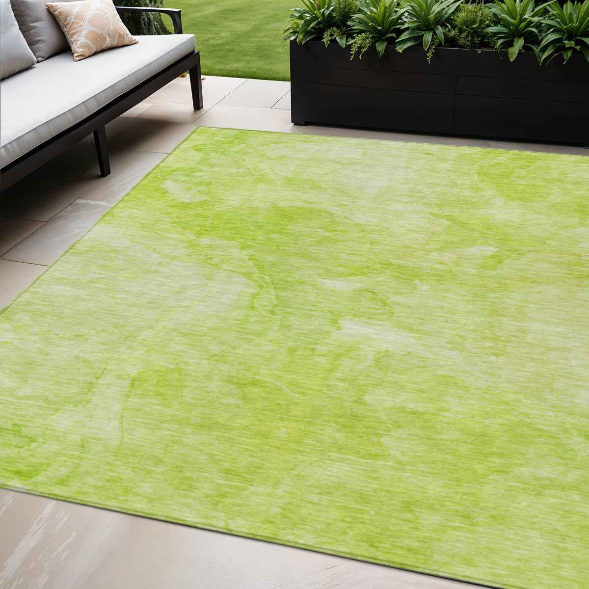 5' X 8' Artichoke Green And Lime Green Nautical Washable Indoor Outdoor Area Rug