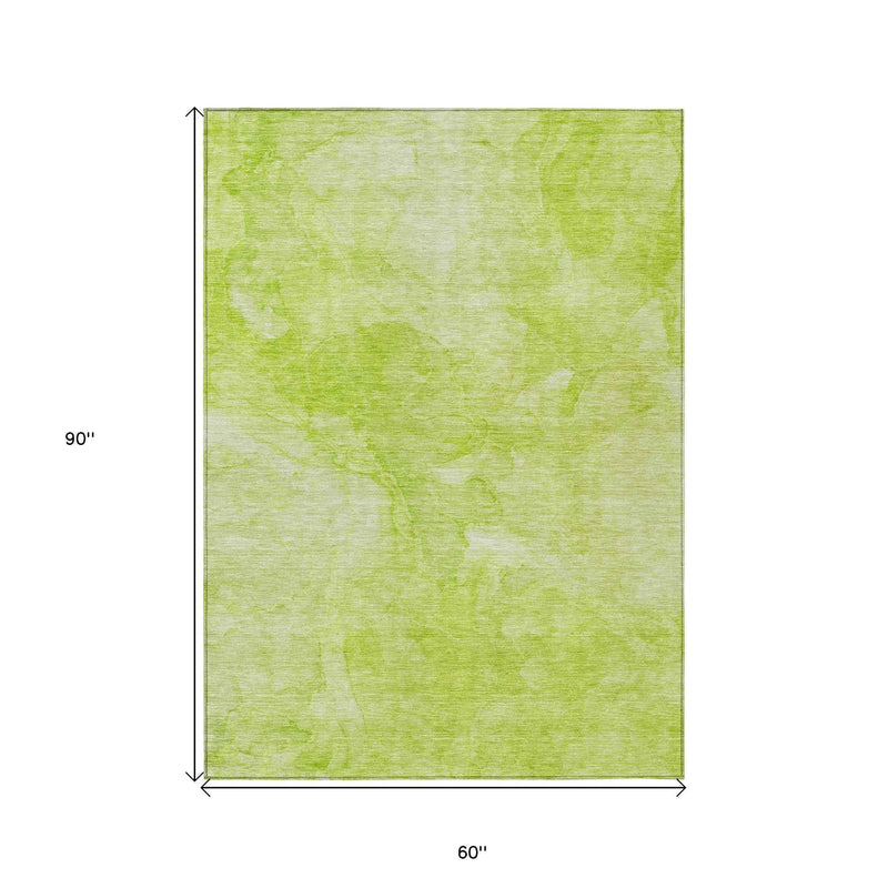 5' X 8' Artichoke Green And Lime Green Nautical Washable Indoor Outdoor Area Rug