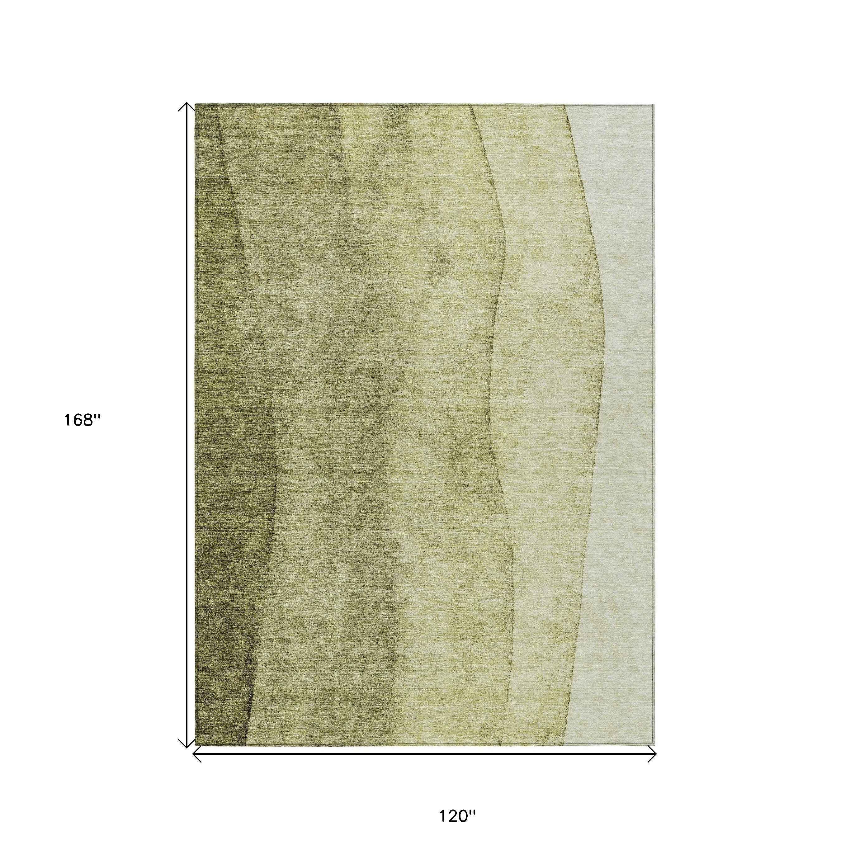 10' X 14' Olive Green And Artichoke Green Ombre Washable Indoor Outdoor Area Rug