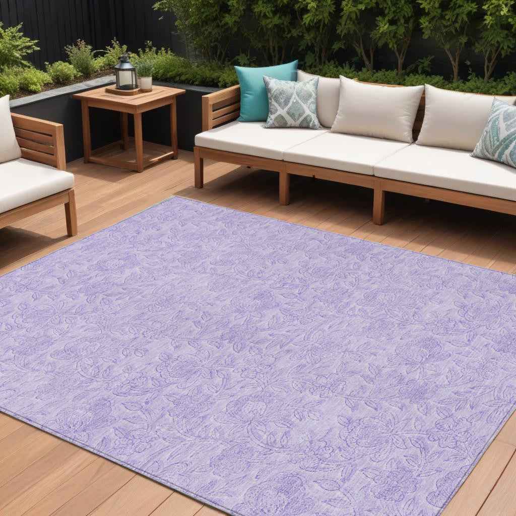 9' X 12' Lilac And Purple Floral Washable Indoor Outdoor Area Rug