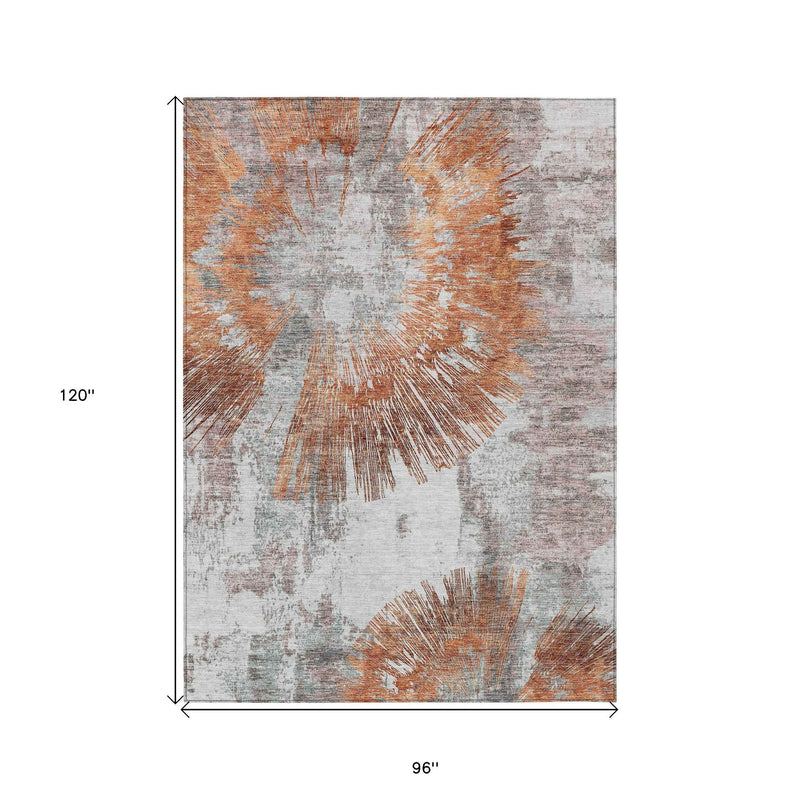 8' X 10' Terra Cotta Copper And Taupe Abstract Washable Indoor Outdoor Area Rug