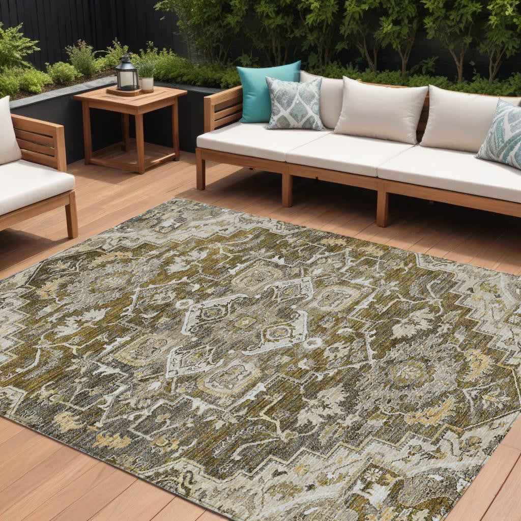 9' X 12' Brown Beige And Taupe Oriental Washable Indoor Outdoor Area Rug