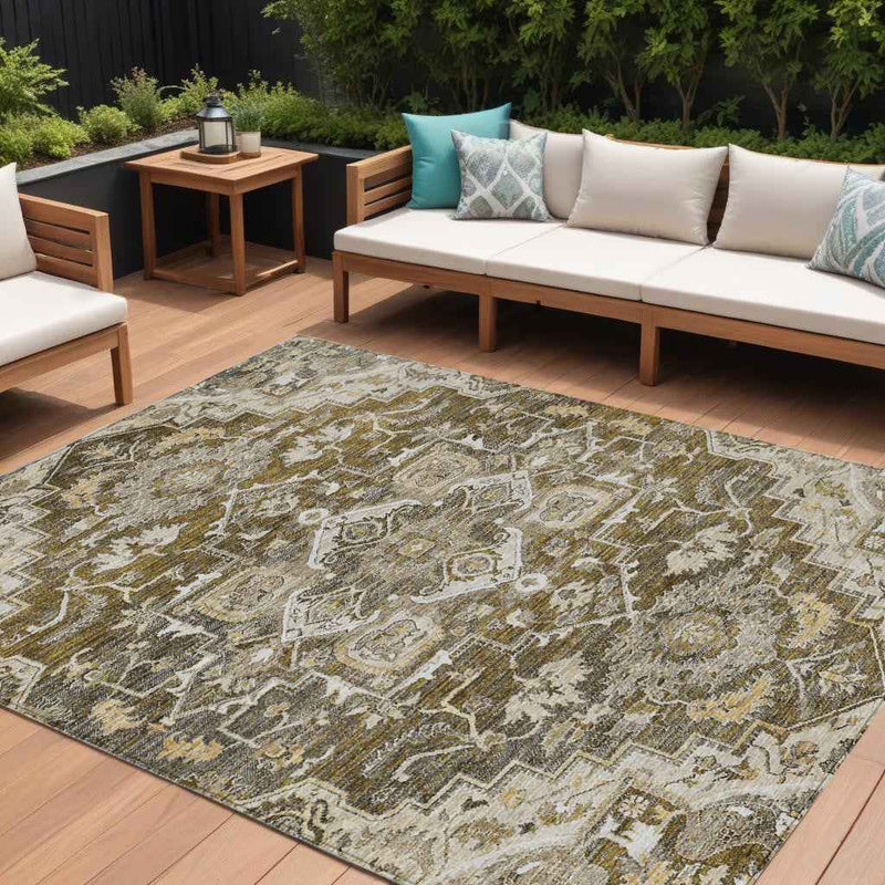 9' X 12' Brown Beige And Taupe Oriental Washable Indoor Outdoor Area Rug