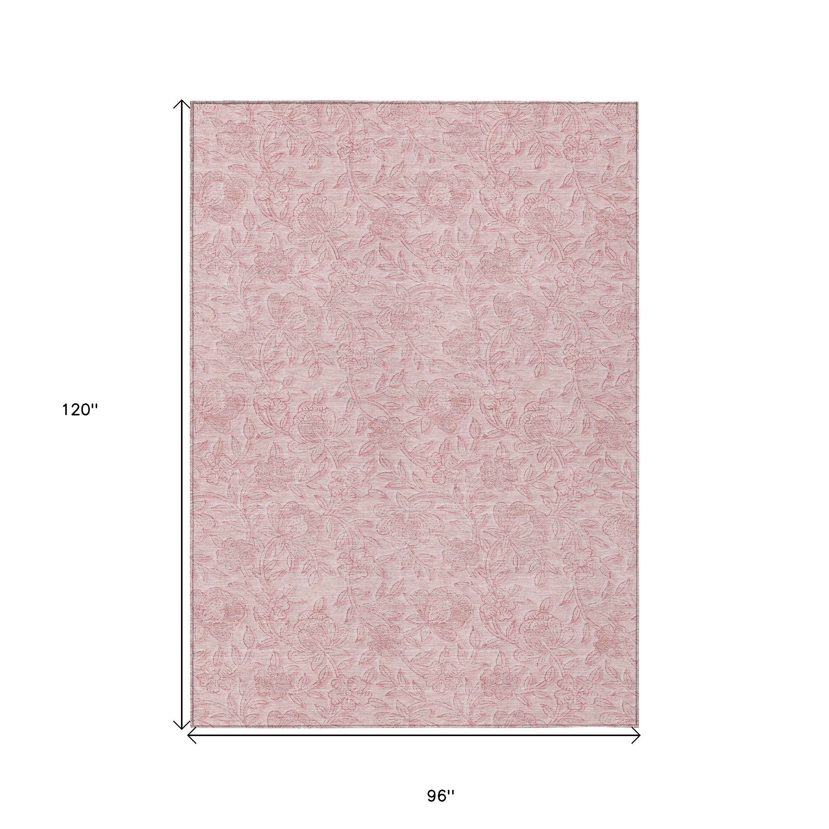 8' X 10' Pink And Red Floral Washable Indoor Outdoor Area Rug