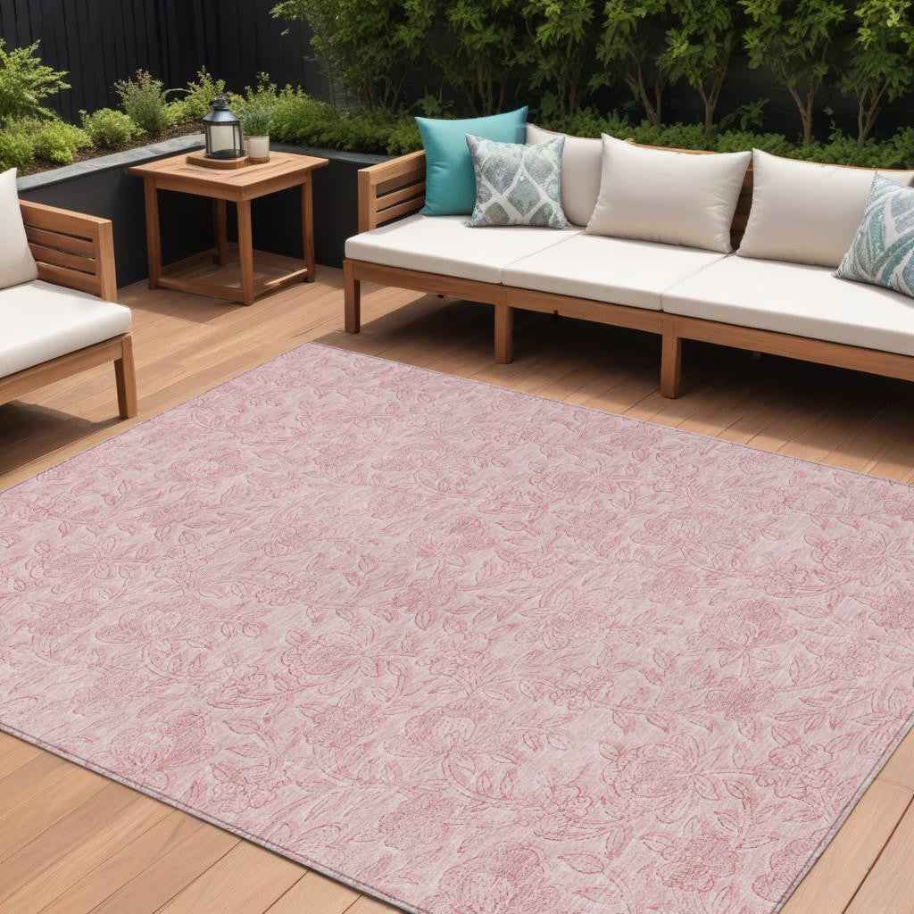 8' X 10' Pink And Red Floral Washable Indoor Outdoor Area Rug