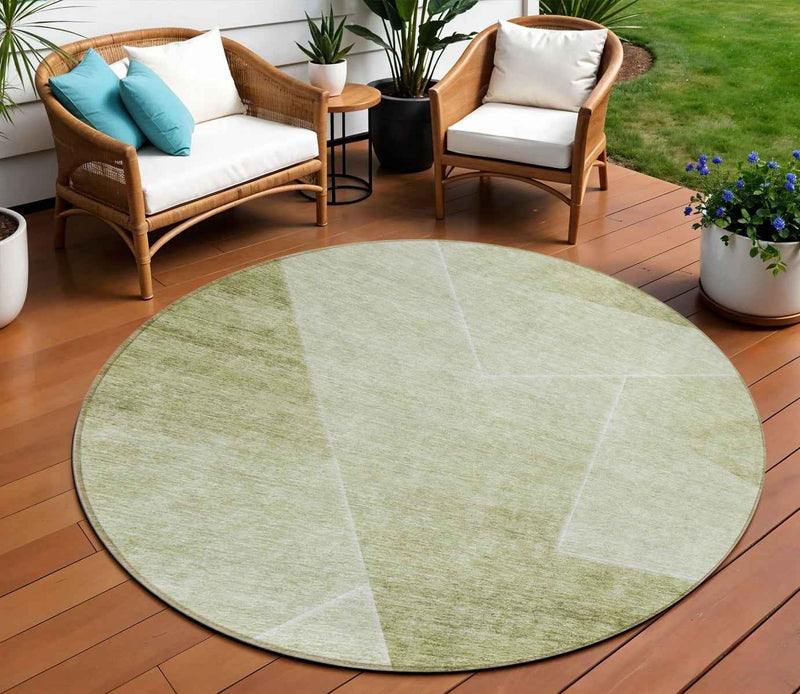 8' Sage And Artichoke Green Round Abstract Washable Indoor Outdoor Area Rug