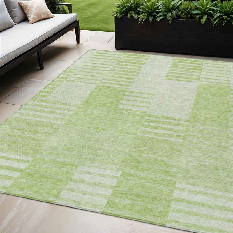 5' X 8' Artichoke Green And Mint Green Striped Washable Indoor Outdoor Area Rug