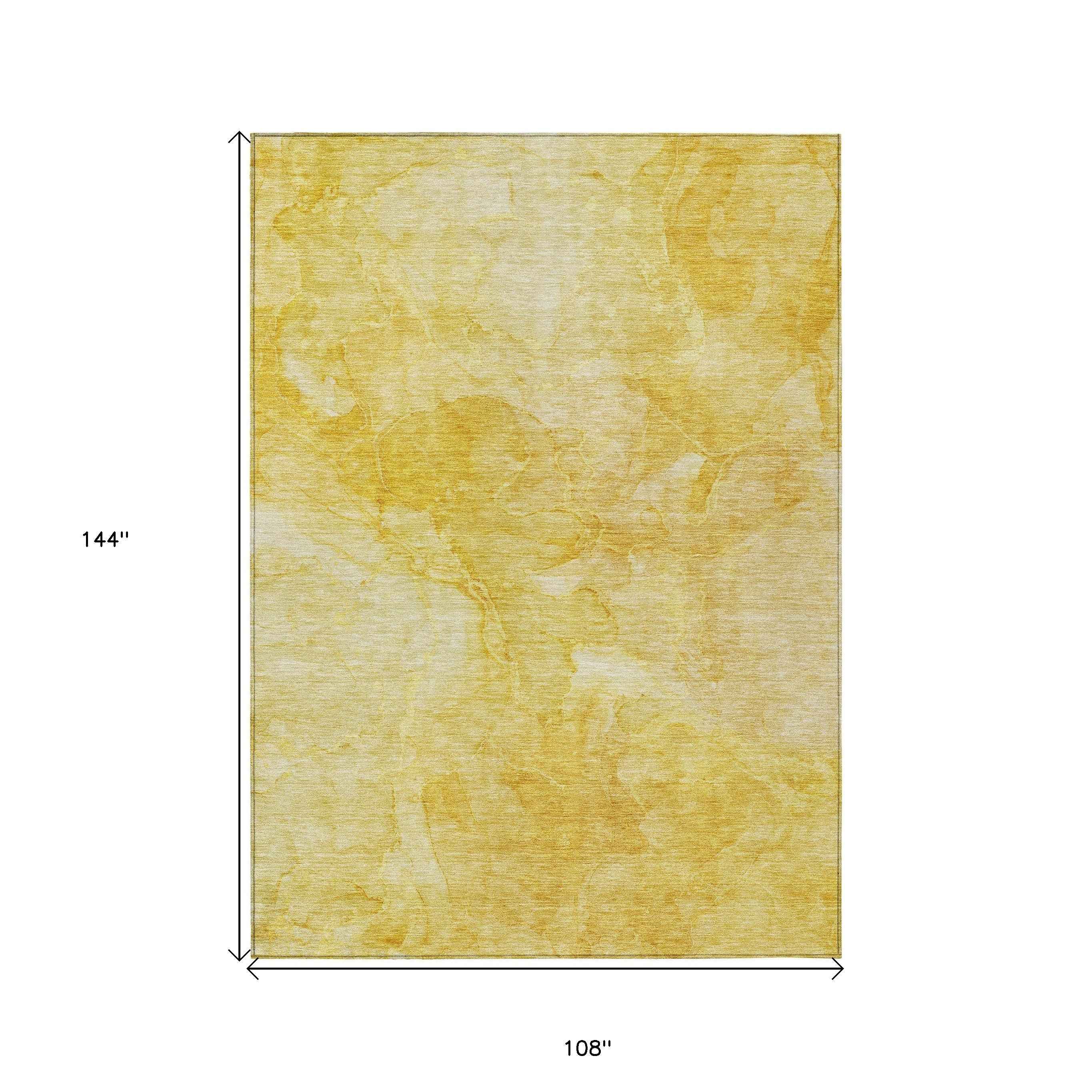 9' X 12' Gold And Yellow Nautical Washable Indoor Outdoor Area Rug