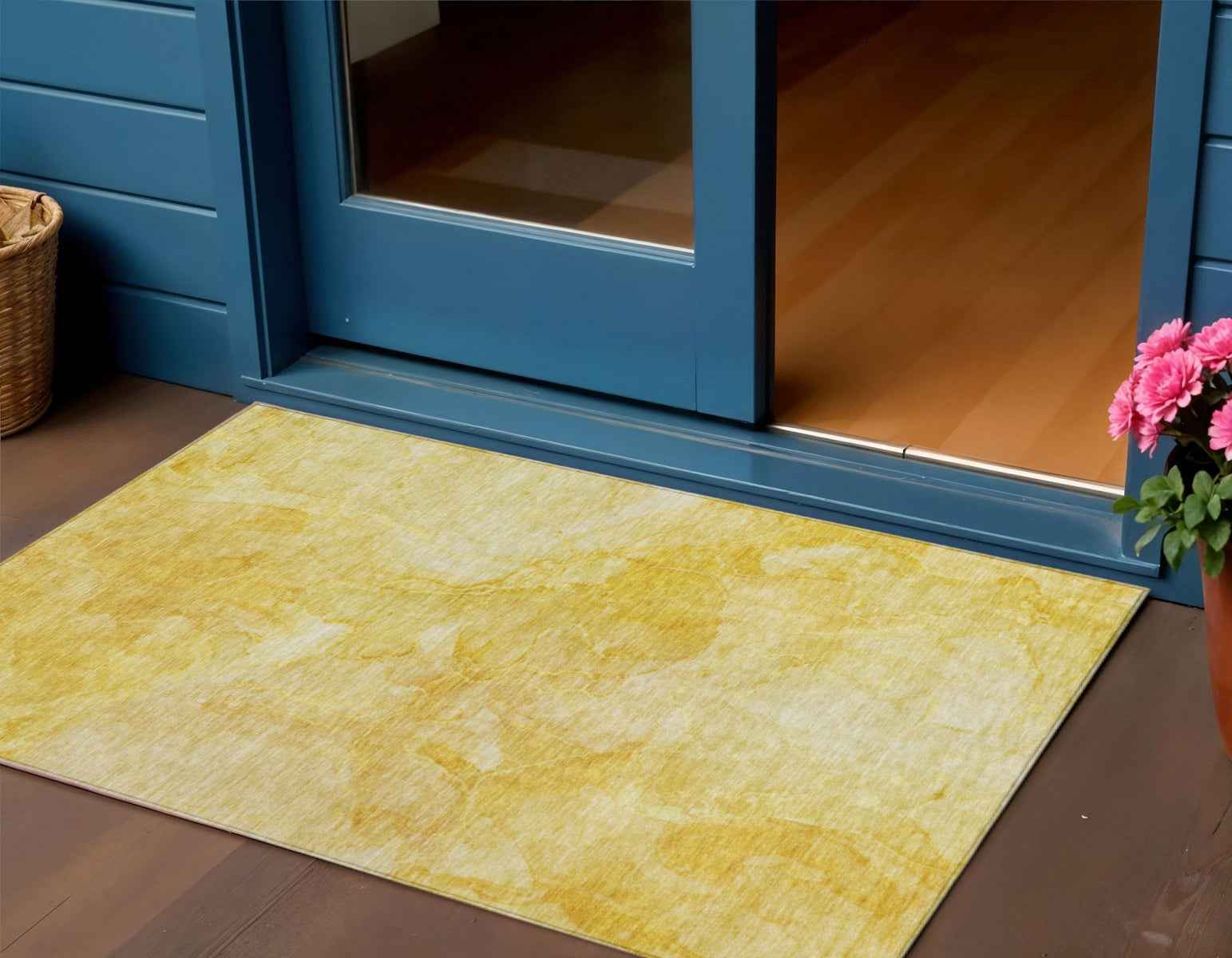 3' X 5' Gold And Yellow Nautical Washable Indoor Outdoor Area Rug