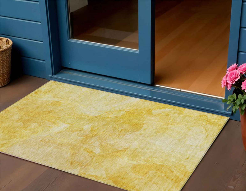 3' X 5' Gold And Yellow Nautical Washable Indoor Outdoor Area Rug