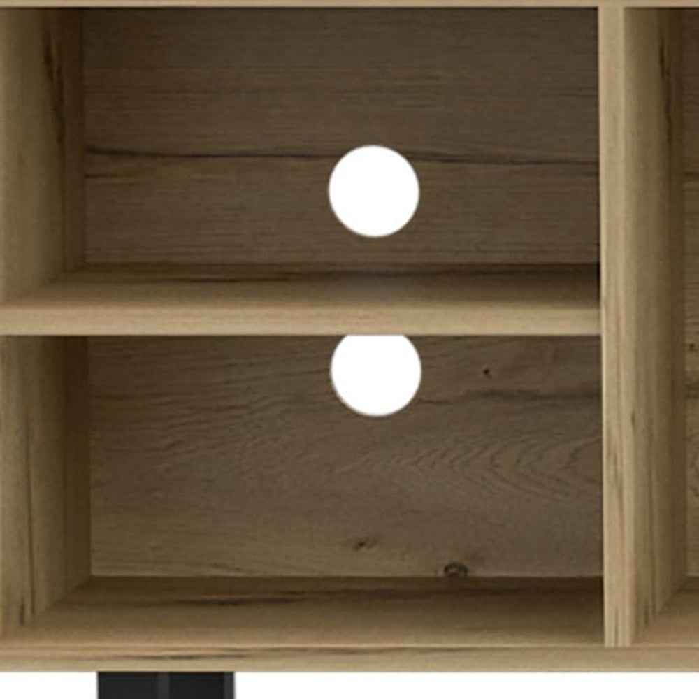 71" Natural Wood Enclosed and Open Storage TV Stand