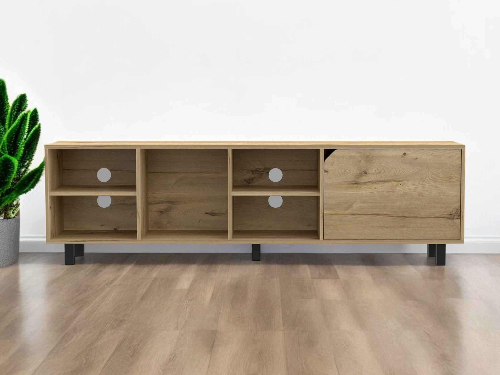 71" Natural Wood Enclosed and Open Storage TV Stand