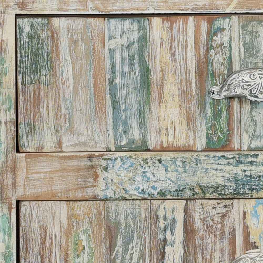 50" White Distressed Reclaimed Wood Open And Enclosed Storage Entertainment Center