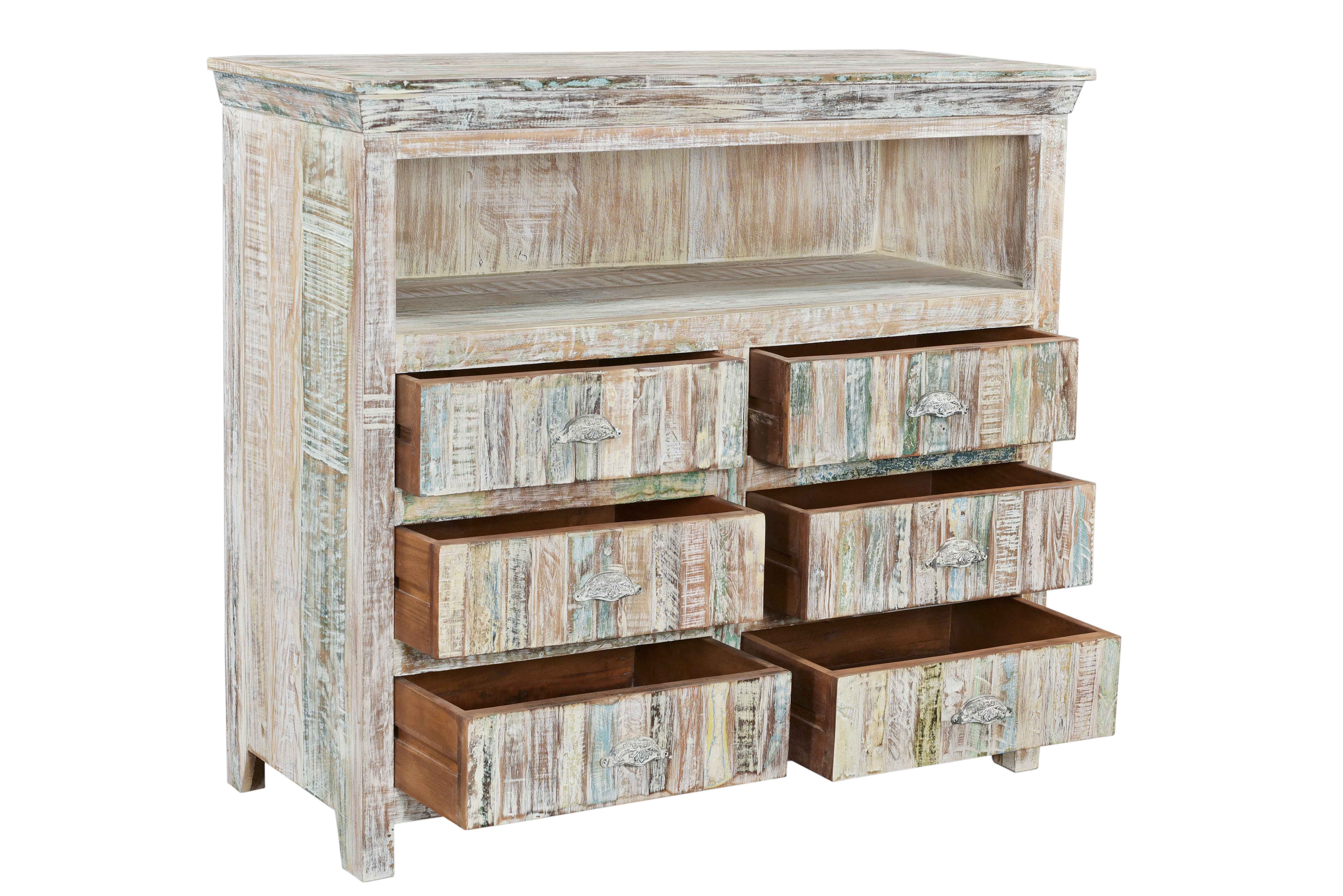 50" White Distressed Reclaimed Wood Open And Enclosed Storage Entertainment Center