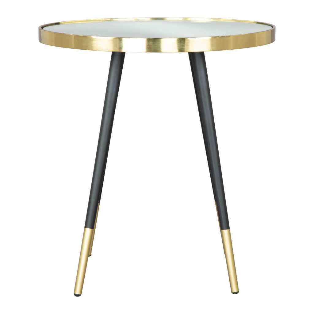 20" Gold and Black Mirrored Glass and Iron Round End Table