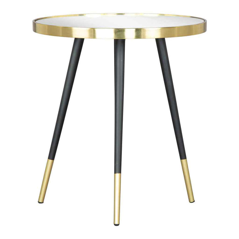 20" Gold and Black Mirrored Glass and Iron Round End Table