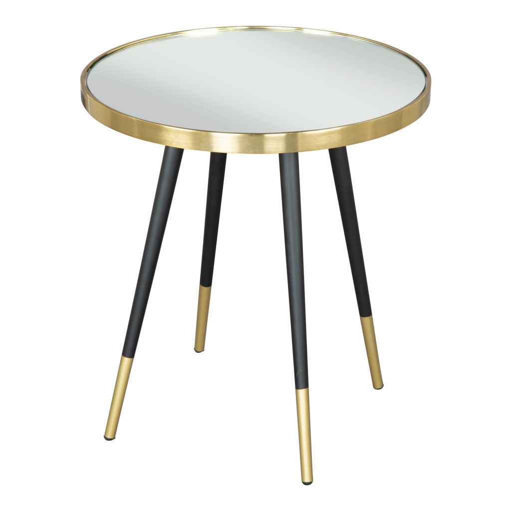 20" Gold and Black Mirrored Glass and Iron Round End Table