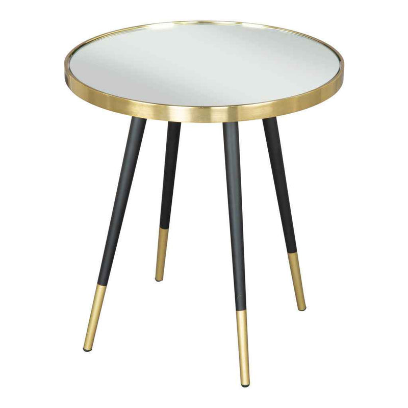 20" Gold and Black Mirrored Glass and Iron Round End Table