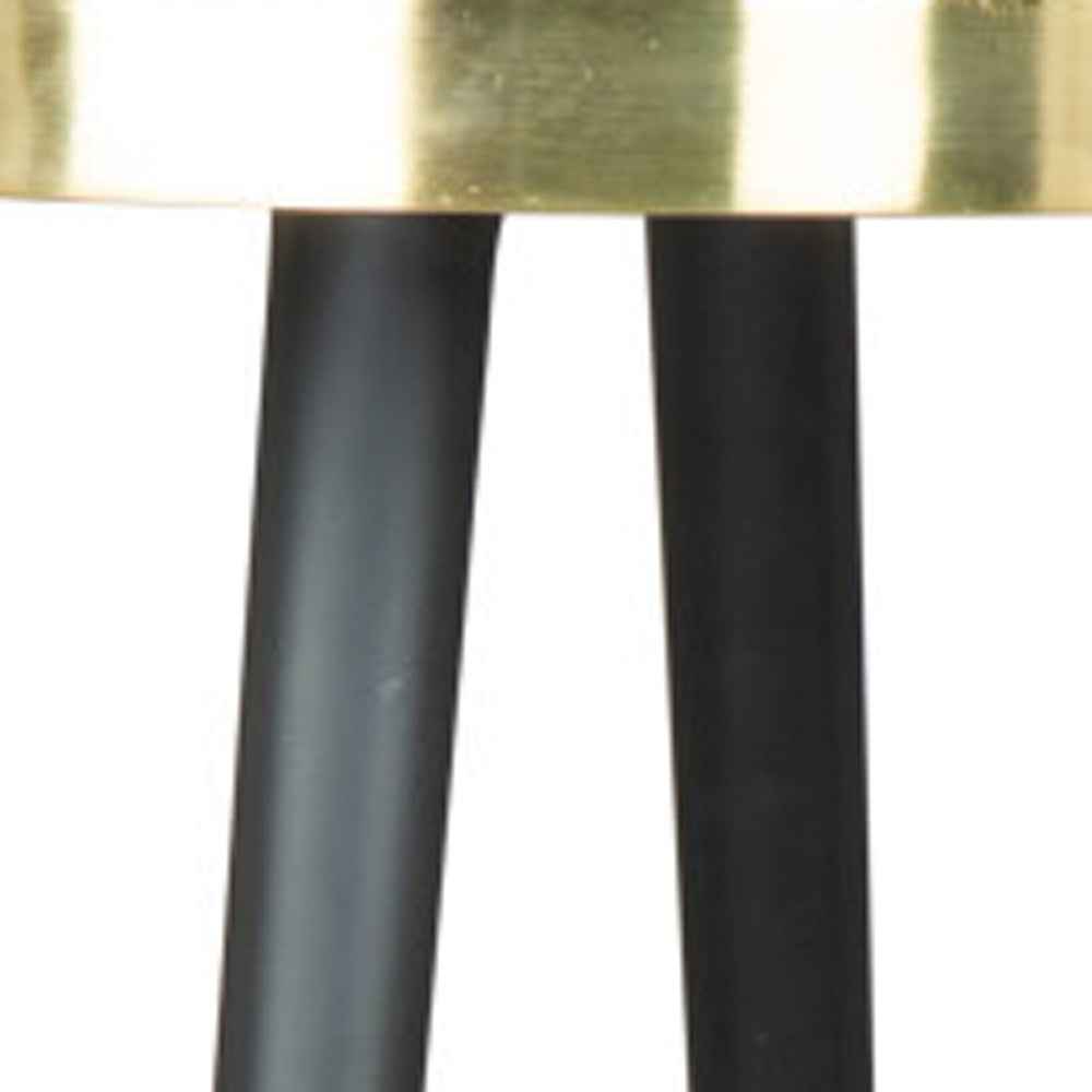20" Gold and Black Mirrored Glass and Iron Round End Table