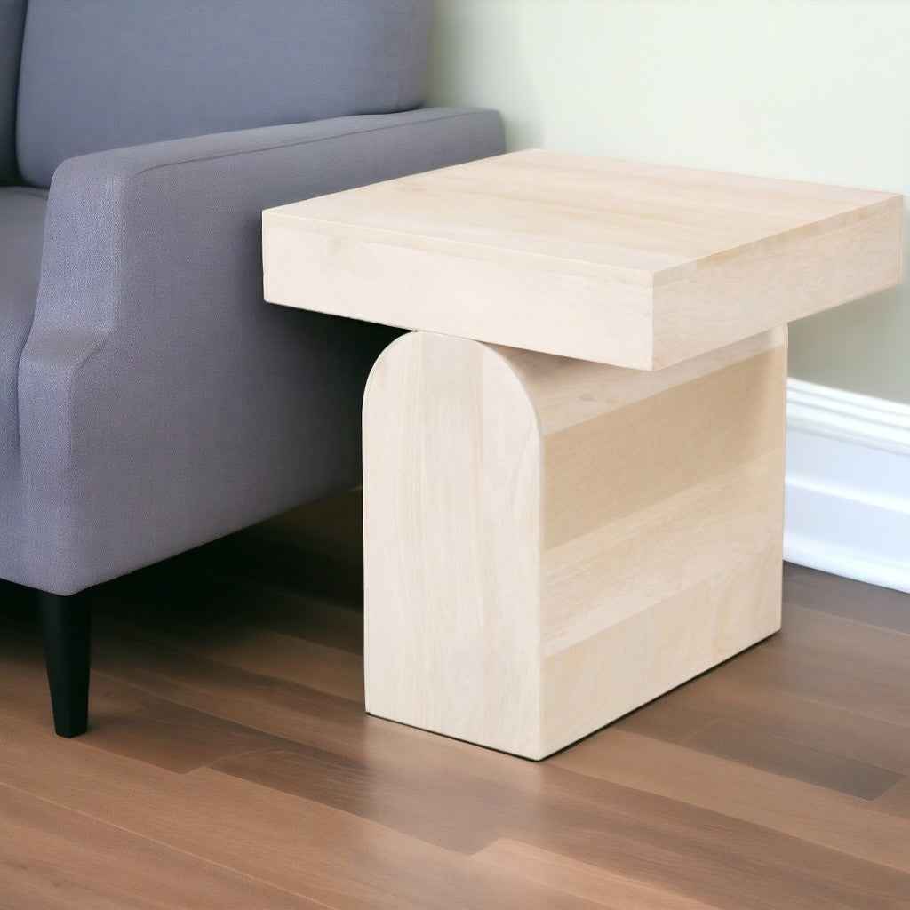 22" Natural Solid Wood Square Pedestal End Table
