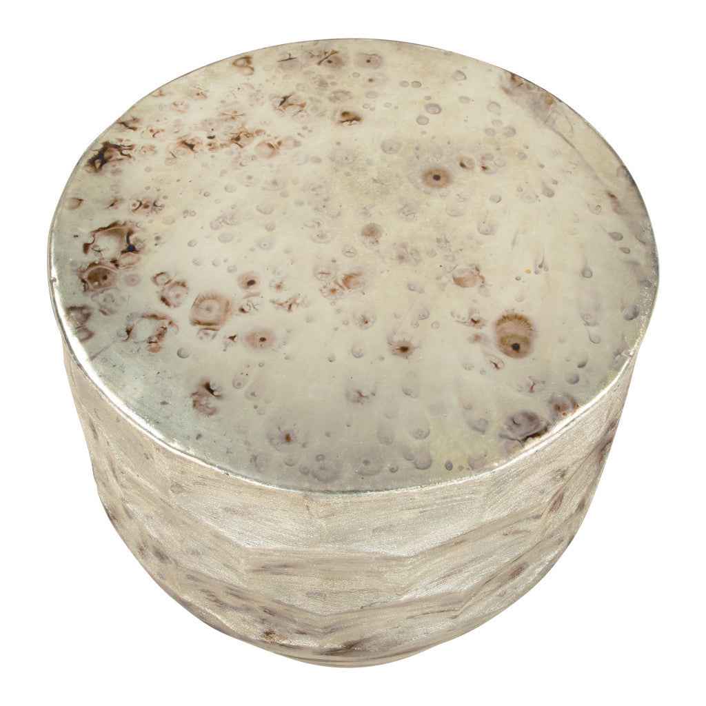 22" Beige Iron Round Block End Table