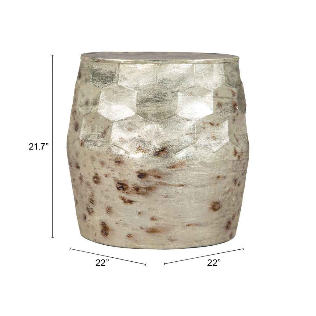 22" Beige Iron Round Block End Table